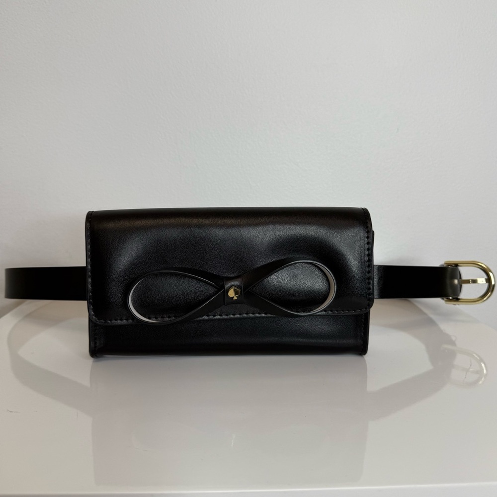 Kate Spade New York Black Leather Bow Belt Wallet Bag Fanny Pack L/XL NEW Travel - Picture 4 of 14